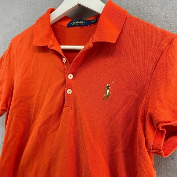Polo Golf Ralph Lauren Classic Fit Shirt Womens Medium Orange Preppy Pony Logo - Picture 5 of 9